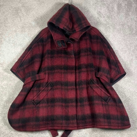 Coach Jackets & Blazers - Coach Cape Coat Womens M/L Red Plaid Alpaca Wool Blend Hooded Belted Poncho